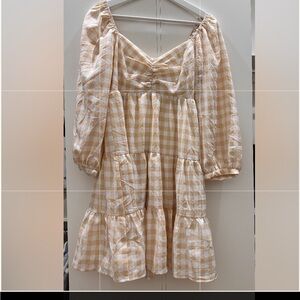 Boutique Checkered Dress in Cream and White